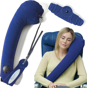 Ultimate Travel Neck and Body Pillow - Unparalled Support Design, Essentail for Bus, Train, Airplane, Office, Wheelchairs, Comfort and Support, Rolls Up, Straps to Airplane Seat & Car- Blue