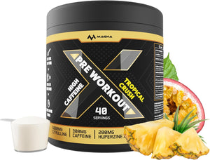 X All-in-One Pre Workout Powder Drink with Caffeine & Citrulline | Tropical Crush Flavour | Makes 40 Drinks (400g)