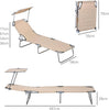 Outdoor Foldable Sun Lounger Set of 2, 4 Level Adjustable Backrest Reclining Sun Lounger Chair with Angle Adjust Sun Shade Awning for Beach, Garden, Patio, Sand