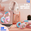 Kids Wireless headphones with Microphone, Childrens 3D Cat Headphones Over-ear with Led Light, Foldable Bluetooth Headphones for Girls/Teenager/Adult Women, Cat Birthday