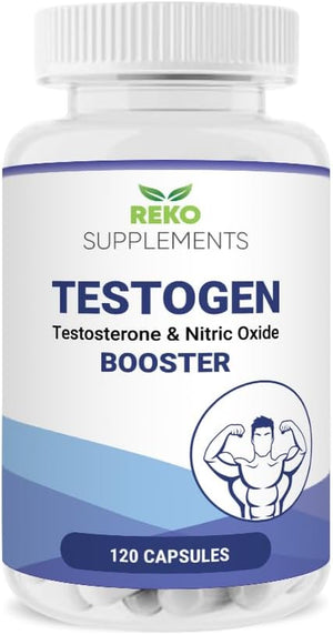 Testogen, Maca Root, Ginseng, Tribulus Terrestris, L-Citrulline, L-Taurine, Ashwagandha,120 Capsules High Strength, Gym Supplements, Stamina Booster, Nitric Oxide Booster