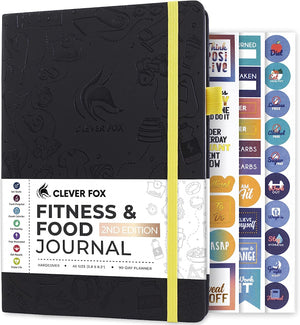 Fitness & Food Journal – Nutrition & Workout Planner for Women & Men – Diet & Gym Exercise Log Book with Calendars, Diet & Training Trackers - Undated, A5, Hardcover (Black)