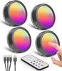 Rechargeable RGB Puck Lights with Remote Control, Black 1600mAh Battery Stick On Lights for Under Cupboard Touch Light LED Coloured Kitchen Cabinet Lights Magnetic USB Spot Lights for Display Shelf