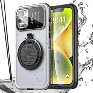 Self-Check Waterproof Phone Case for iPhone 14, Underwater Touchscreen Water Proof Dustproof Snowproof Diving Phone Case Built-in Screen Protector for Shower, Bike, Beach, Snorkelin