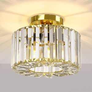 Gold Ceiling Light Fixture - Easric Industrial Crystal Semi Flush Mount Ceiling Lighting Modern LED Crystal Chandeliers Fitting for Hallway Living Room Dining Room Kitchen