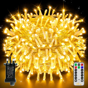 Christmas Tree Lights, 20m 200 LED Outdoor Fairy Light Mains Powered, Waterproof Warm White String Light with Plug/Remote/8 Modes/Timer, Bright Lighting Indoor/Outside/Garden/Xmas Decorations