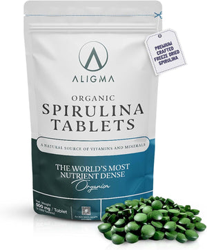 Organic Spirulina Tablets 2000×500 mg for Immune System Booster, Super Greens Tablets Full of nutrients and Vitamins, Gluten Free&Calcium Vegan Protein Powder |Resealable Package