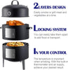Charcoal BBQ Grill, Heavy Duty 3-in-1 Barbecue Smoker Grill for Garden Camping Outdoor Cooking and Grilling 89x56x43CM