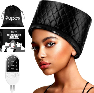 Hair Cap Treatment Steamer for Deep Conditioning - Upgraded Thermal Hot Head Heat Hat Electric for Afro Hair Spa Care Home Use with 10 Level Heats Up Quickly, Heating Caps for Hair Treatment