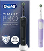 Vitality Pro 2x Electric Toothbrushes For Adults, 2 Toothbrush Heads, 3 Brushing Modes Including Sensitive Plus, 2 Pin UK Plug, Black & Purple