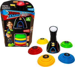 , fast reaction race game, race against yourself or up to 10 friends to hit the colour targets, 3 play modes, great for family games, kids games, games night. Play indoor & outdoor. Age 3+