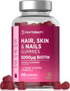 Hair Skin and Nails Vitamins | 5000µg Biotin, Zinc, Vitamin C, E & More! 60 Vegan Gummies | Supplement for Women and Men | by