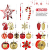 128Pcs Christmas Baubles Ornaments Set, Shatterproof Christmas Tree Decorations Balls,Christmas Flowers, Ribbon,Tree Topper for Xmas Tree Holiday Wedding Party with Hooks, Red & Gold