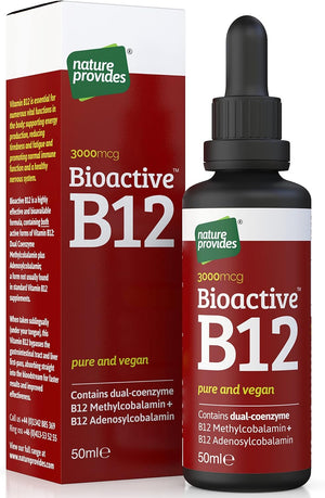 Vitamin B12 Liquid Drops (3000 mcg) Made in UK by  - Methylcobalamin + Adenosylcobalamin (50ml), High Strength, Bioactive, Vegan, Energy & Sleep Support, Sublingual, Like B12 injections