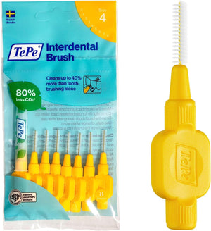 Interdental Brush, Original, Yellow, 0.7mm/ISO 4, 8pcs, efficient Cleaning Between Teeth, Plaque Remover and Dental flosser for Small Gaps