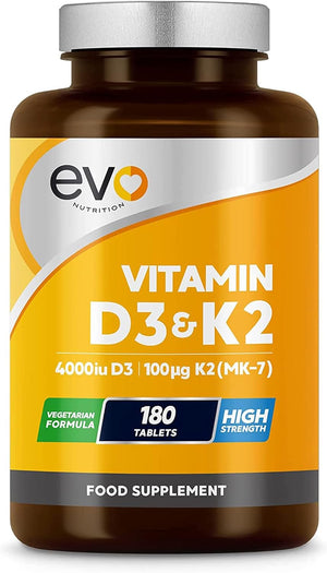 Vitamin D3 4000iu & Vitamin K2 100ug (MK7) |180 Vegetarian Tablets | 1-A-Day | 6 Month Supply | High Strength D3 and K2 Vitamin | Vitamin D K2 Supplement | Made in The UK