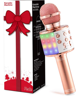 Microphone for Kids Adults, Wireless Bluetooth Microphone with Flashing Colorful LED Lights Portable Speaker Karaoke Machine, Home KTV Player Support Android & iOS Devices for Party Singing