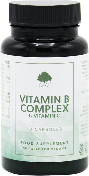 Vitamin B Complex & Vitamin C | 60 Vegan Capsules | Non-Acidic Vitamin C | Numbered B Vitamins |