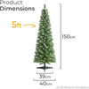 Frosted Pencil Christmas Tree 5ft, Artificial Slim Snowy Spruce, Indoor Home Xmas Decoration, Natural Looking Dual Tone PVC Needles, Easy Assembly with Stand (tree skirt not included)