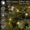 Christmas Tree Lights, Compact Warm White LED Fairy String Lights with Timer, 8 Light Modes, Indoor & Outdoor, Mains Operated, Green Cable (1000 LED / 24.97m Lit Length for 7ft Xmas Tree)