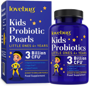 for Kids - Probiotic Chewables with Prebiotics Aged 4+, Constipation, Digestive & Immune Support Supplement, Sugar-Free, 60 Pearls