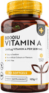 Vitamin A 8,000IU – 365 Softgels – Vitamin A Supplement for Normal Skin, Eyes & Immune System – No Soybean or Fish Liver Oil – 2400μg Vitamin A Capsules not Tablets – Made in The UK by