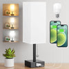 Bedside Lamp, Table Lamp for Bedroom, Lamp with USB C+A Charging Ports, Small Bedroom Lamp with 3-Color Modes with Pull Chain, Bedroom Lamp with White Fabric Shade(LED Bulb Included)