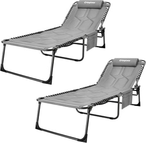 Set Of 2 Sun Loungers For Garden Oversize 5-Position Adjustable Backrest 78.7x26.7in Folding Sun Loungers for Heavy People Sun Bed with Pillow Lounge Chair Camping Patio Pool Indoor Outdoor