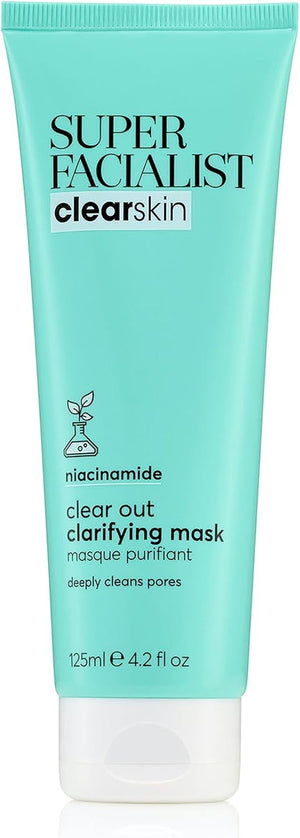 Clear Out Clarifying Mask - Acne Treatment & Blackhead Remover Face Mask with 1% Niacinamide, Tea Tree Oil & Prebiotics, Vegan Friendly 125ml