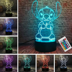 Stitch Night Lights - 3D LED Intelligent Remote Control 16-Color Stitch Light for Children's Room Decoration and Holiday Gifts