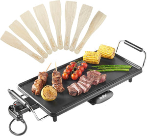 Large Teppanyaki Grill - 2000W Electric, Multipurpose, Easy Clean BBQ Table Top Grill with Adjustable Temperature Control, Oil Drip Tray & 8 Spatulas- for Meat, Vegetables & Fish - 46x26x10cm