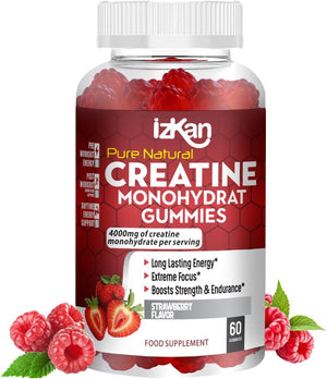 Creatine Monohydrate Gummies 4000mg for Men & Women - 60 Chewable Creatine Gummies Strawberry Flavoured Creatine | Pre Workout Gym Supplement| Keto | Vegan | (1 Months Supply) (1)