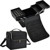 Vanity Case Large Makeup Bag Organiser Travel Train Case Luggage Make Up Beauty Box with Shoulder Strap, Black & Gold