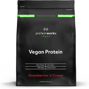 Protein Works - Vegan Protein Powder , Plant Based Protein Shake , Vegan Blend , Gluten Free , 33 Servings , Strawberries 'n' Cream , 1kg (33 Shakes)