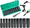 10 Pcs Deep Impact Socket Set, 10-24 MM Hex Long Socket Set with Plastic Storage Box, 1/2 Inch Impact Wrench Socket Set, Comes with Impact Driver Socket Extension Bar for Home Car Repair