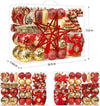 128Pcs Christmas Baubles Ornaments Set, Shatterproof Christmas Tree Decorations Balls,Christmas Flowers, Ribbon,Tree Topper for Xmas Tree Holiday Wedding Party with Hooks, Red & Gold