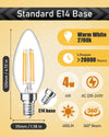 E14 LED Light Bulb, 4W 400 Lumens E14 LED Light Bulb Warm White 2700K, 40W Equivalent E14 SES Small Edison Screw Light Bulb, CRI 80 E14 LED Candle Bulb, Non Dimmable - Pack of 6