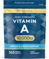 Vitamin A Tablets 10000 IU | 365 Count (1 Year Supply) | Vitamin A as Retinol Acetate | High Strength | Vegan and Vegatarian | by