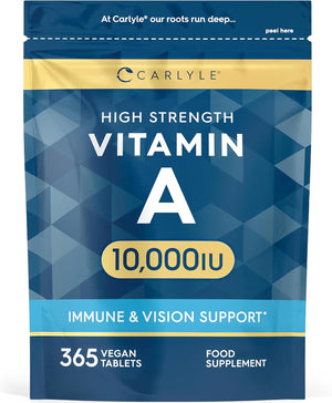 Vitamin A Tablets 10000 IU | 365 Count (1 Year Supply) | Vitamin A as Retinol Acetate | High Strength | Vegan and Vegatarian | by