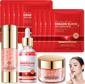 13Pcs Dragon’s Blood Hydrating Skincare Set, Dragons Blood Anti-Wrinkle Face Care Kit with Serum, Cream & Masks, Anti-Aging Dragon Blood Facial Set for Women, Moisturizing Dragon Blood Skin Care Gift