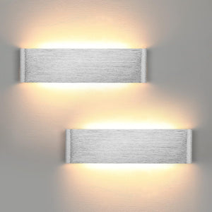 2 Pack Led Wall Lights 31cm Long Wall Lamp Indoor Aluminum Up Down Wall Lighting for Bedroom Living Room Silver Wall Scone for Morden Kitchen Dining Room Silver Wall Lights - Warm White