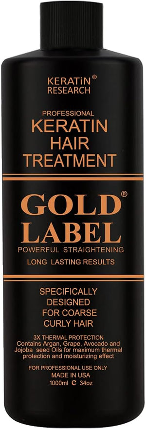 Gold Label Professional Brazilian Keratin Blowout Hair Treatment Designed for Coarse, Curly, Black, African, Dominican, and Brazilian Hair Types 1000ml Queratina Keratina Brasilera Chocolate