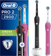 Pro 2 Electric Toothbrush with Smart Pressure Sensor, 2 Handles, 2 Cross Action Toothbrush Heads, 2 Modes with Daily Clean, Gifts for Men/Women, 2 Pin UK Plug, 2900, Black & Pink