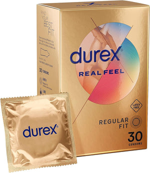 Real Feel Condoms, Regular Fit, 30s, Latex Free, Extra Silicone Lube, Easy On Shape