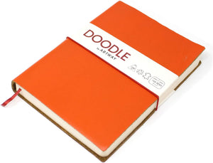 Indigo Doodle – Mandarin Orange Leather Sketchbook/Notebook – 175mm x 125mm - 164 Sides/82 Pages of 150gsm Cartridge Paper