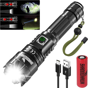 Torches LED Super Bright, 30000 Lumens Rechargeable LED Torch, USB Tactical Flashlight, XHP70.2, IP67 Waterproof, 5 Light Modes Zoomable, for Camping Hiking Emergency