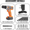 Cordless Drill Driver 18V Lithium-Ion, 13Pc Electric Screwdriver Set, LED Work Light, Electric Drill Quick Change Power Drill Battery and Charger Included