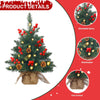 Mini Christmas Tree with LED String Lights, Artificial Tabletop Christmas Tree with Pine Cones and Red Berries Ornaments, Small Xmas Tree for Home Office Bar Dining Table Decorations