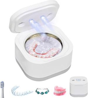 Ultrasonic Cleaner for Dentures, Retainer, Aligner, Mouth Guard, Toothbrush Head, 45KHz Ultrasonic Cleaner Machine with UV for All Dental Appliances, Jewelry, Diamonds