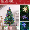 4FT Green Fibre Optic Artificial Christmas Tree Xmas Colourful LED Scattered Tree with Snowflakes Ornaments Fireproofing